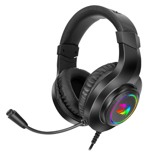 REDRAGON Over-Ear HYLAS Aux (Mic & Headset)|USB (Power Only) RGB Gaming Headset – Black